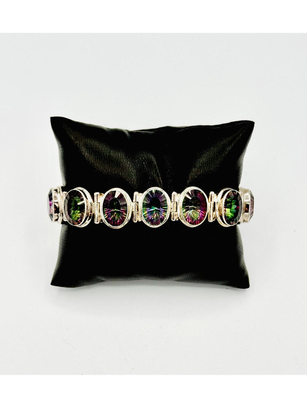 Sterling silver faceted mystic topaz gemstone oval Link bracelet